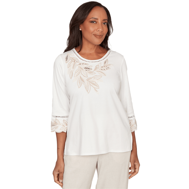 Petite Alfred Dunner Natural Wonder Leaf Embroidery Blouse