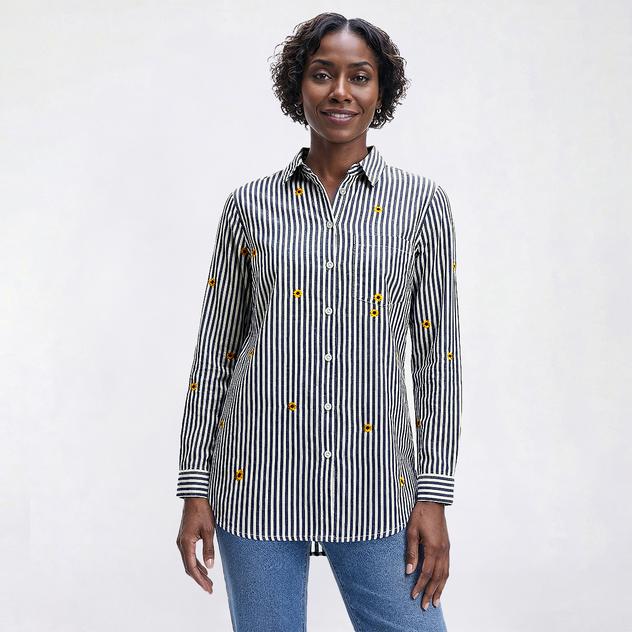 Womens beachlunchlounge Embroidery Sunflower Button Down