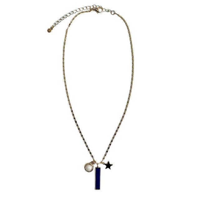Ashley Gold-Tone Blue Enamel Bar Necklace w/ Star Pendant