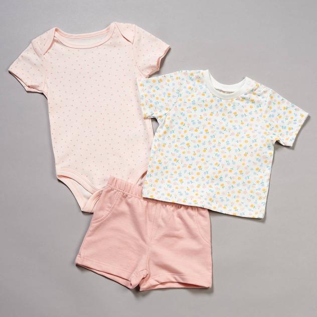 Baby Girl (12-18M) baby views® 3pc. Floral Top/Bodysuit & Shorts