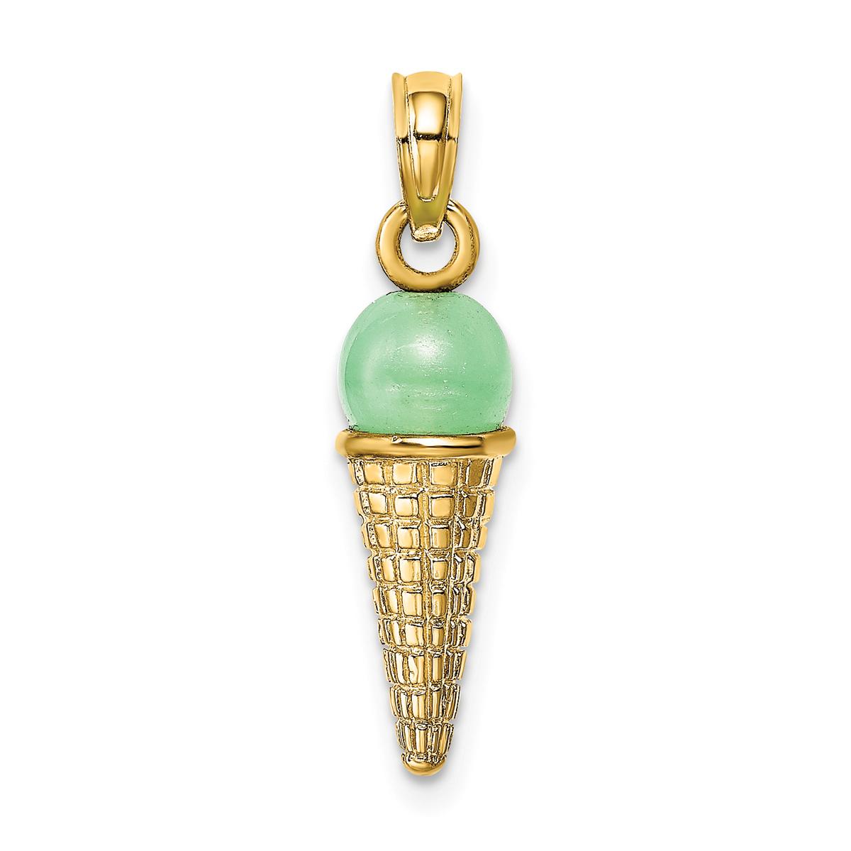 Unisex Gold Classics(tm) Gold 3D Green Bead Ice Cream Cone Pendant