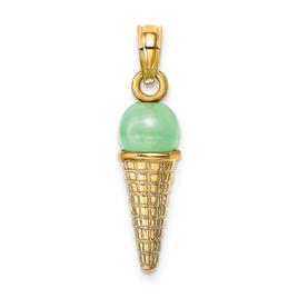 Unisex Gold Classics(tm) Gold 3D Green Bead Ice Cream Cone Pendant