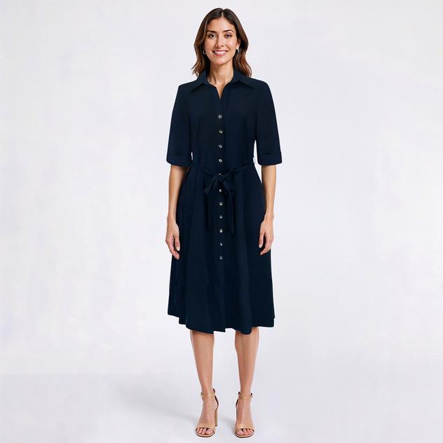 Womens Sharagano Roll Tab Sleeve Button Down Shirtdress