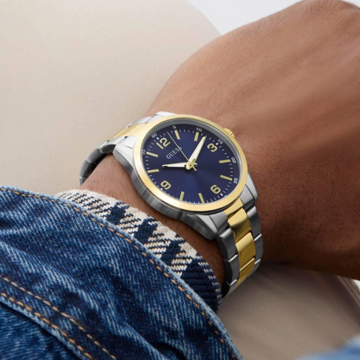 Mens Guess Two-Tone Indigo Sunray Dial Analog Watch - GW0965G4