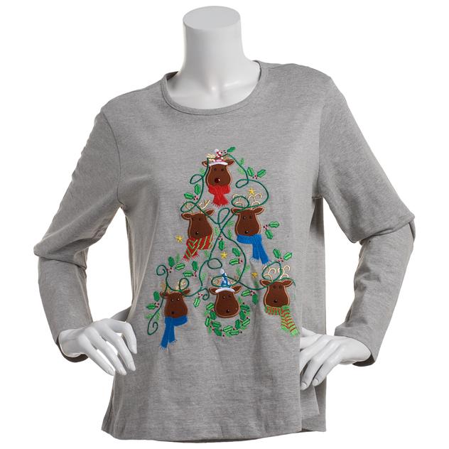 Womens Project Long Sleeve Reindeer Tree Tee