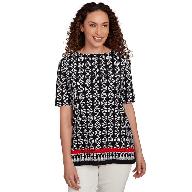 Petite Ruby Rd. Bali Bliss Boat Neck Medallion Diamond Blouse