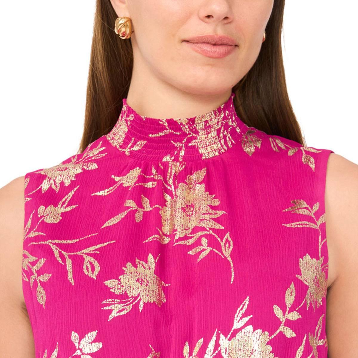 Womens MSK Sleeveless Mock Neck Foil Floral Tier Maxi Dress