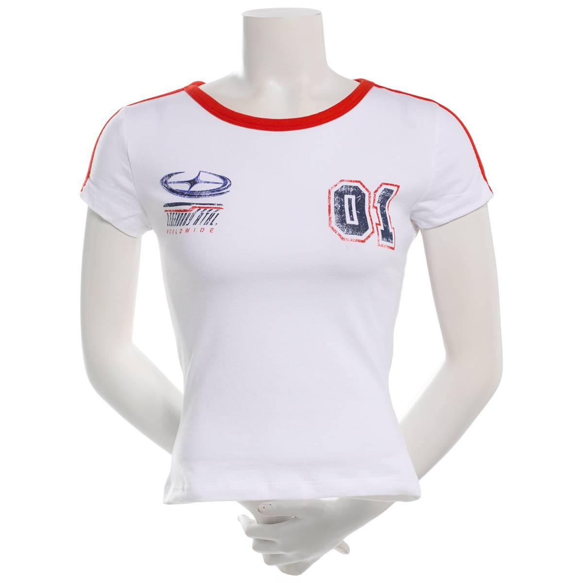 Juniors Derek Heart Short Sleeve Graphic Ringer Tee - White
