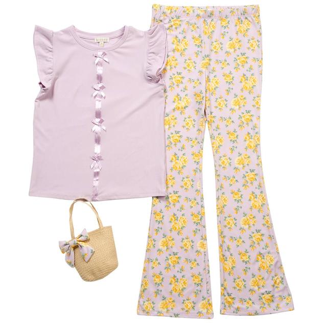 Girls (7-12) BTween® Flutter Sleeve Top w/ Roses Print Leggings