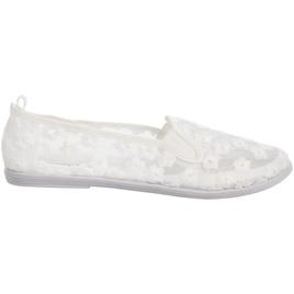 Womens Ashley Blue Canvas Lace Slip On Flats