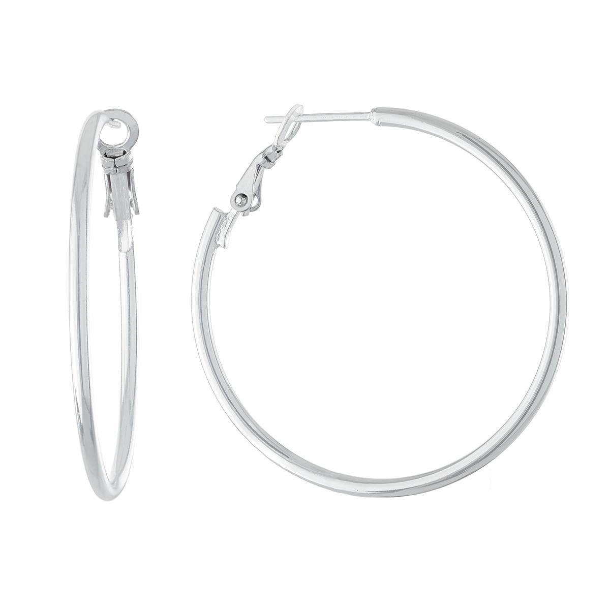 Silver Plated 40mm Tube Hoop Clutchless Hoop Earrings