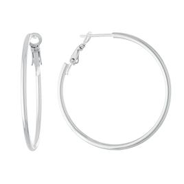 Silver Plated 40mm Tube Hoop Clutchless Hoop Earrings