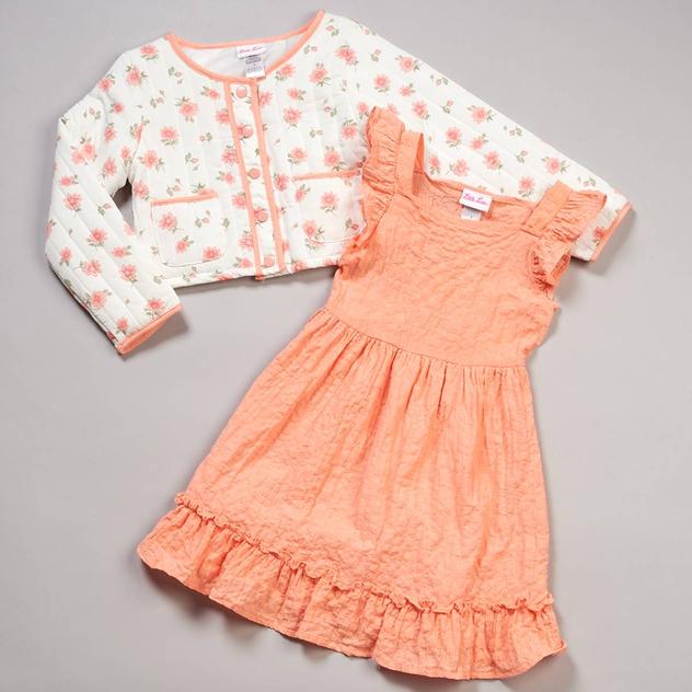Girls (7-16) Little Lass® Floral Jacket w/ Ruffle Sleeve Dress