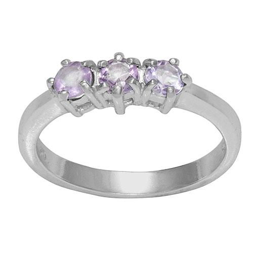 Marsala Silver Plated 3-Stone Genuine Amethyst Ring