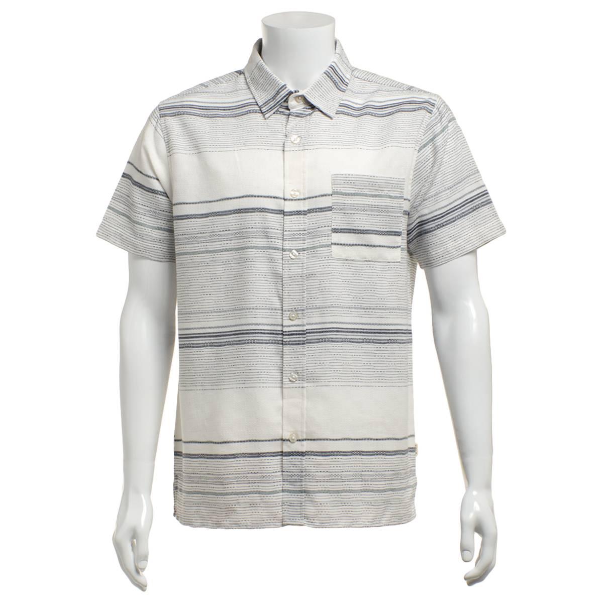 Young Mens VSTR Horizontal Stripe Textured Shirt - Cream/Blue