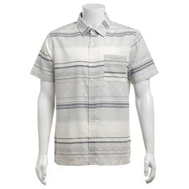 Young Mens VSTR Horizontal Stripe Textured Shirt - Cream/Blue