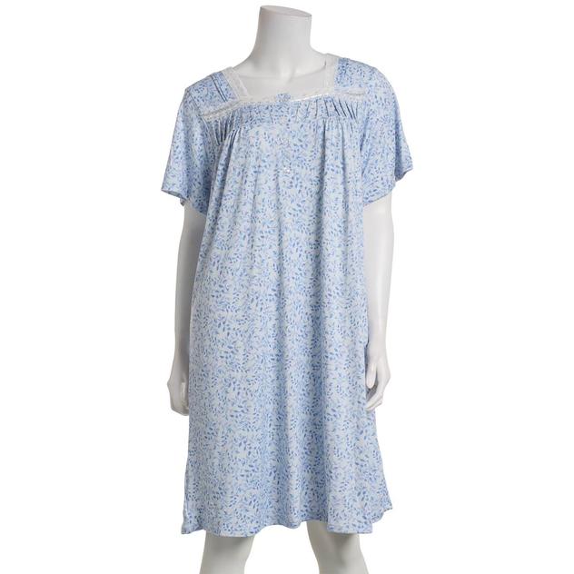 Womens Elegant Dreams Short Sleeve Leaf Vines Lace Trim Nightgown