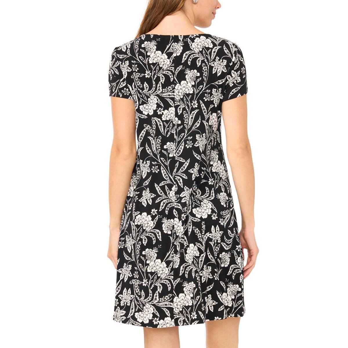 Womens MSK Short Sleeve Floral Three O-Ring A-Line Dress