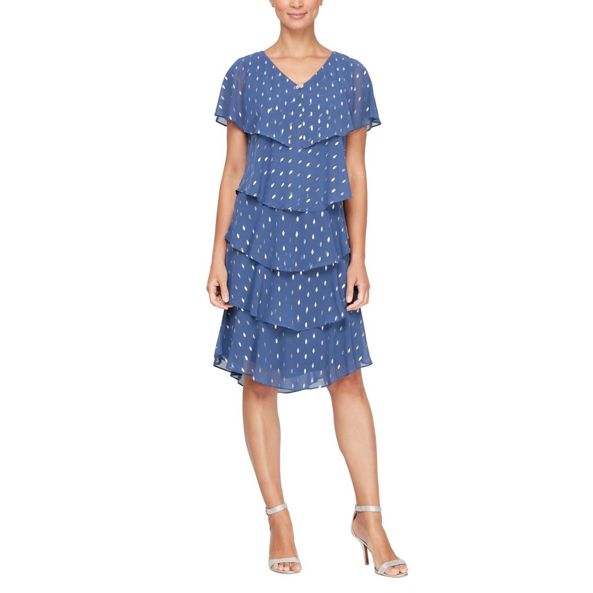 Petite SLNY Metallic Foil Dot Print Tier Dress