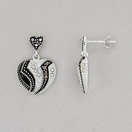 Marsala Silver Plated Marcasite Heart Drop Earrings