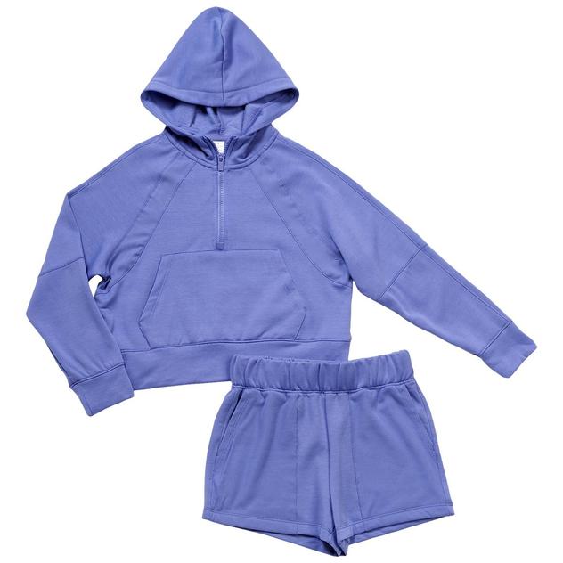 Girls (7-12) 90 Degree® by Reflex Solid Half Zip Hoodie w/ Shorts