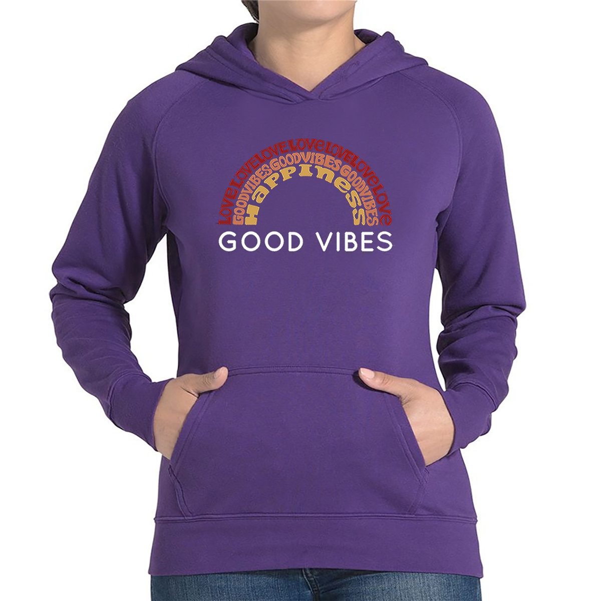 Plus Size LA Pop Art Good Vibes Word Art Hooded Sweatshirt