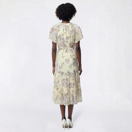 Womens Luxology Short Sleeve Split Neck Floral Tiered Midi Dress