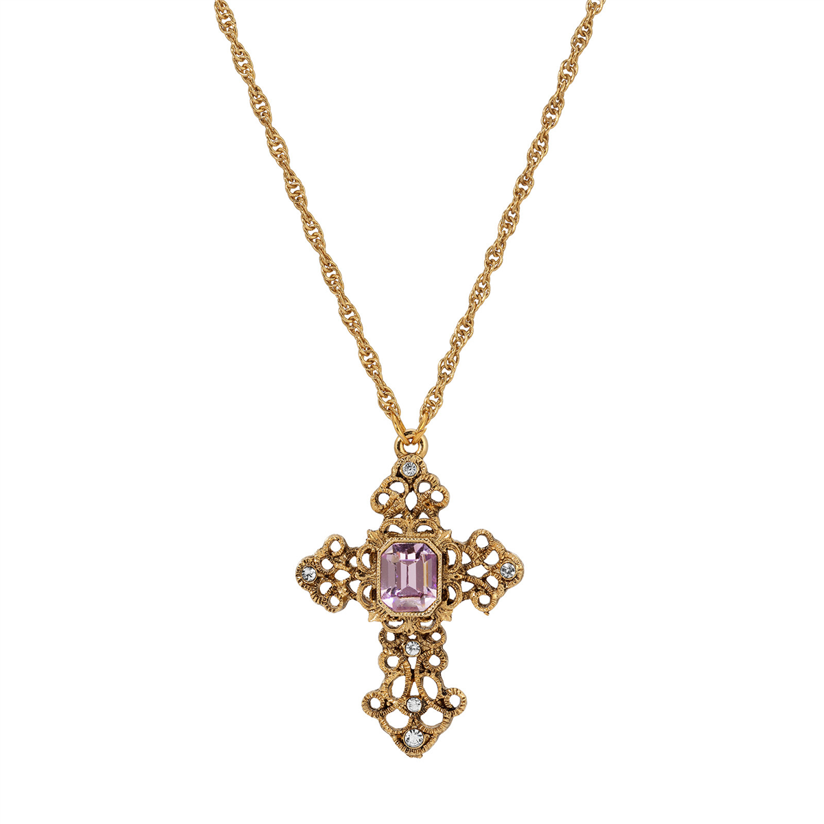 Symbols of Faith 14kt. Gold Dipped Purple Crystal Cross Necklace