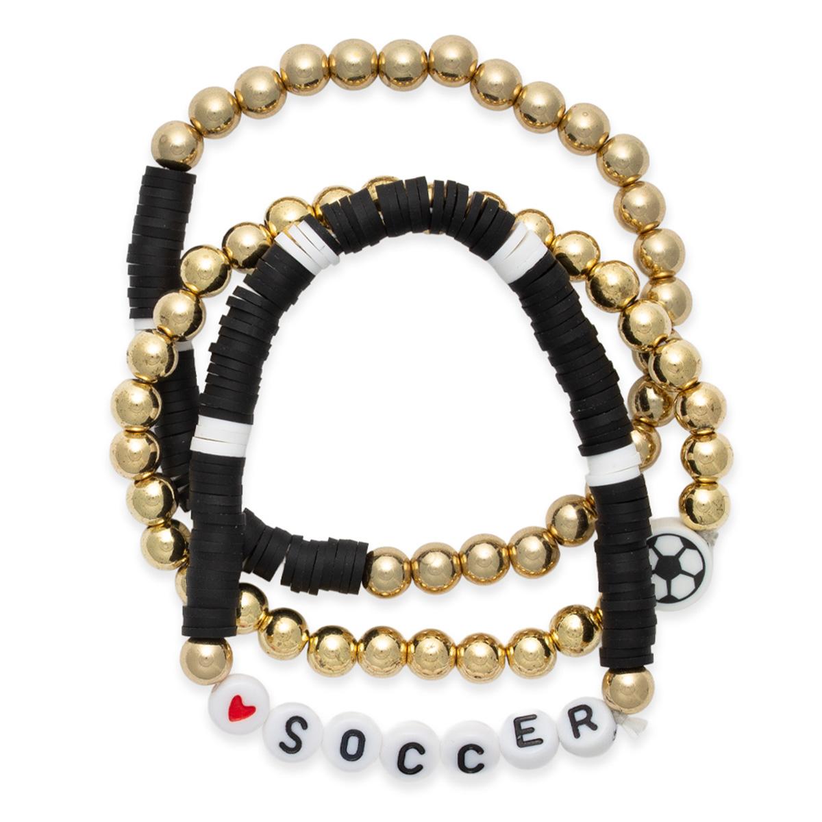 3pc. Love Soccer Beaded Stretch Bracelets