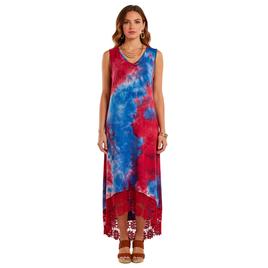 Womens Nina Leonard Sleeveless Tie Dye Lace High Low Mid Dress