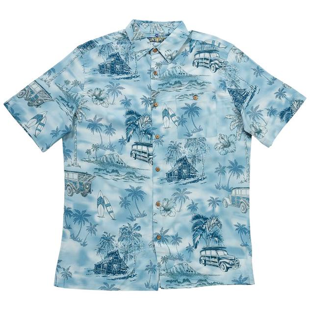 Mens Campia Short Sleeve Tropical Island Button Down Shirt - Aqua