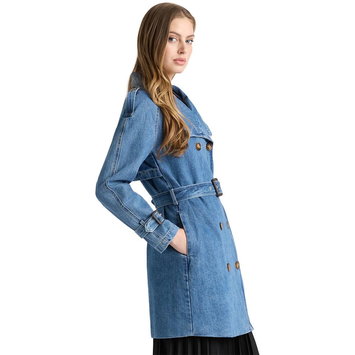 Womens NVLT Double Breasted Denim Belted Trench Coat
