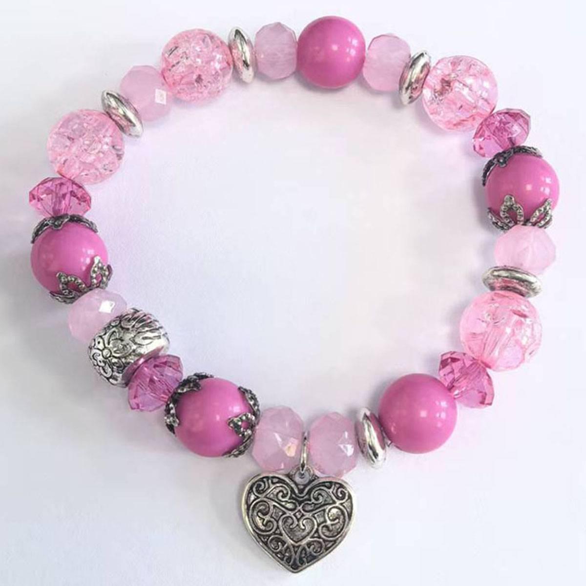 Beautiful Blessings Pink Tonal Stretch Bracelet w/ Heart Charm