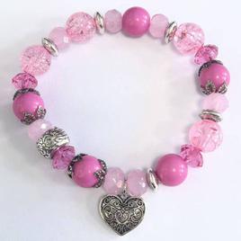 Beautiful Blessings Pink Tonal Stretch Bracelet w/ Heart Charm