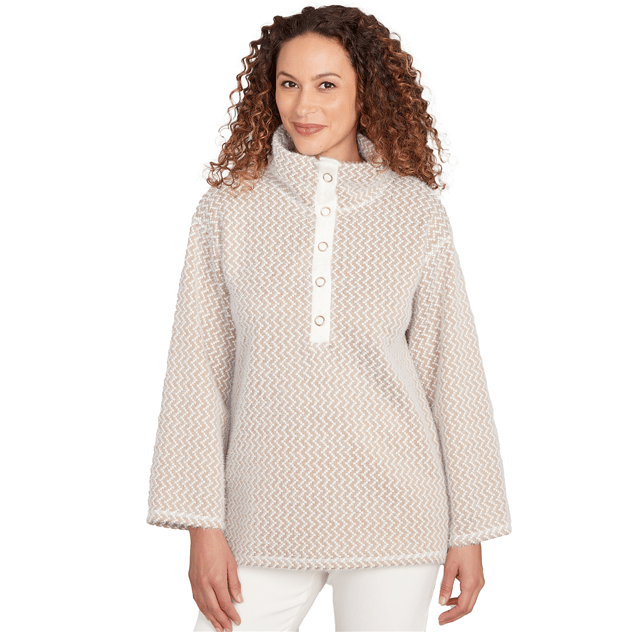 Womens Ruby Rd. Hello Holiday Zig Zag Snap Button Sweater