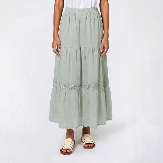Juniors Wallflower Gauze Lace Trim Maxi Skirt