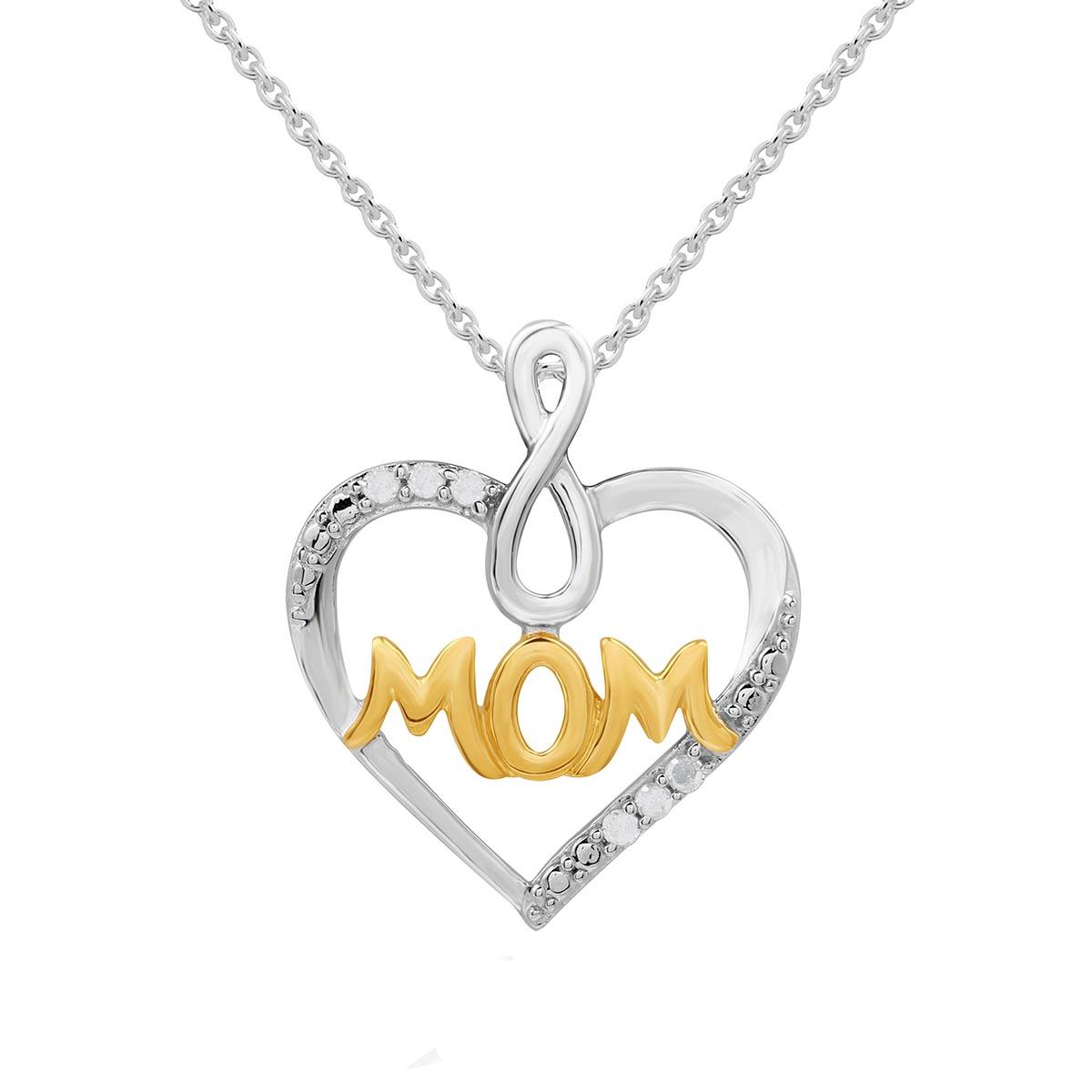 1/20cttw. Natural Diamond Sterling Silver Mom Heart Pendant