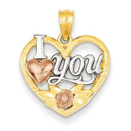 Gemstone Classics(tm) 14kt. Tri-Tone I Love You Heart Pendant
