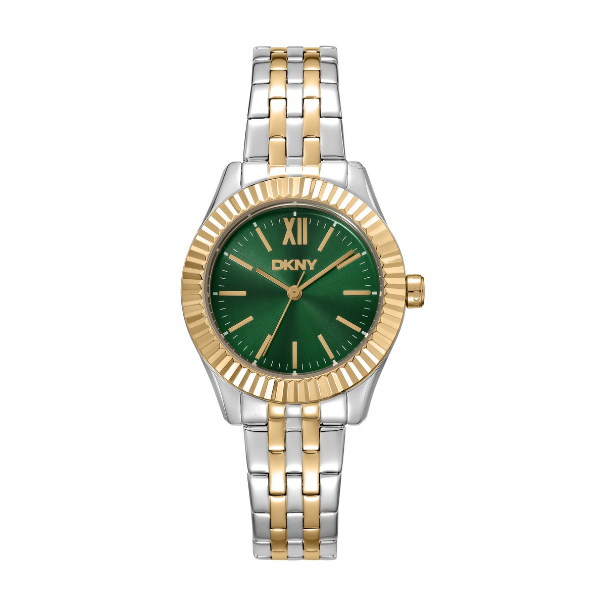 Womens DKNY Fluted Bezel Green Dial Two-Tone Watch - DK1L017M1095