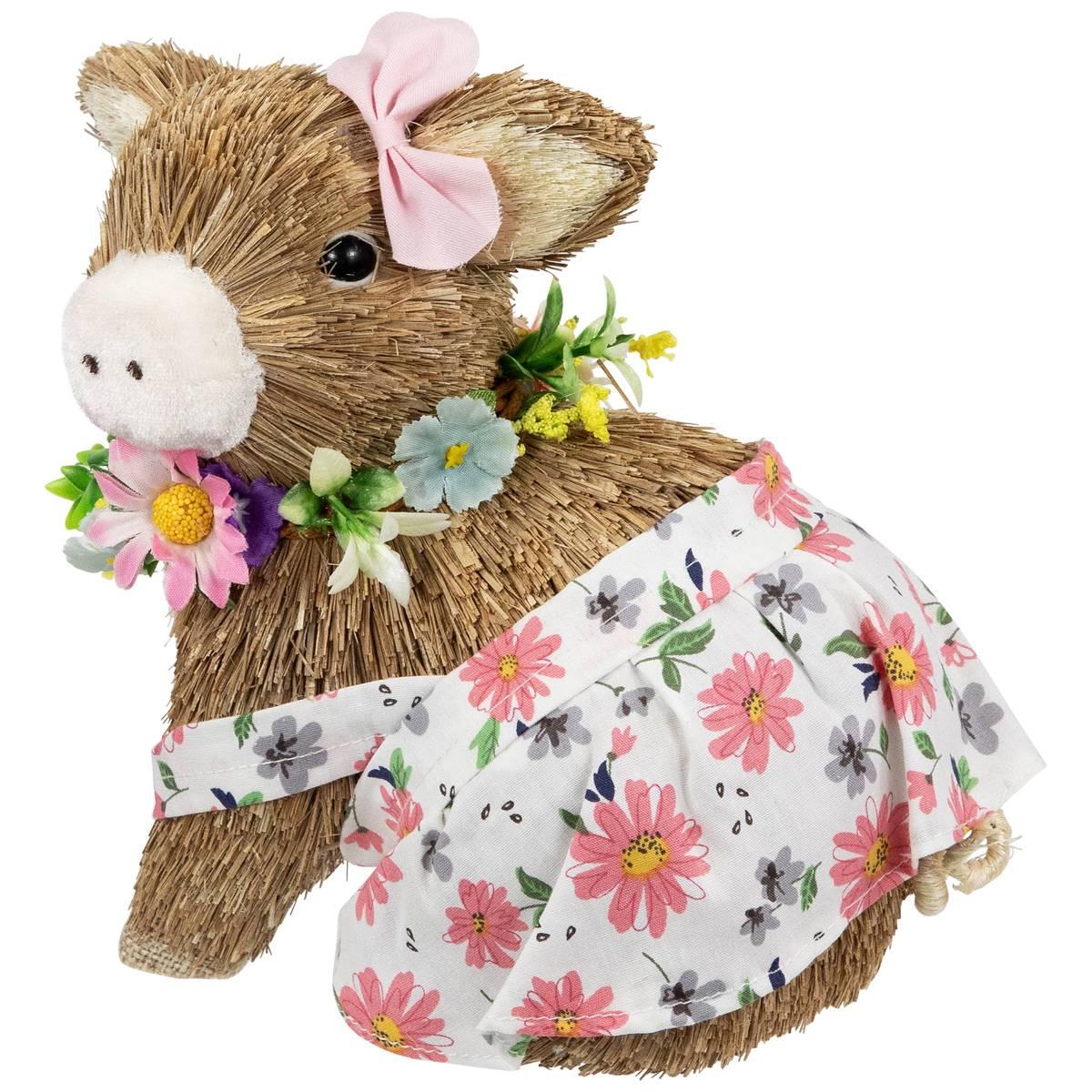 Northlight Seasonal Girl Piglet with Floral Dress Spring Figurine