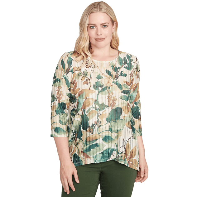 Petite Alfred Dunner Mount Laurel Leaf Blouse with Necklace