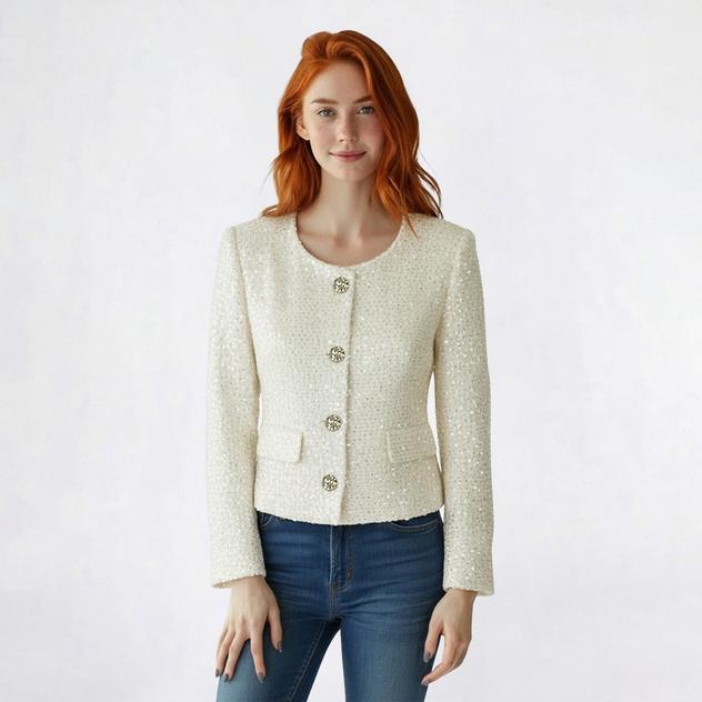 Juniors Love Tree Tweed Sequin Button Front Jacket