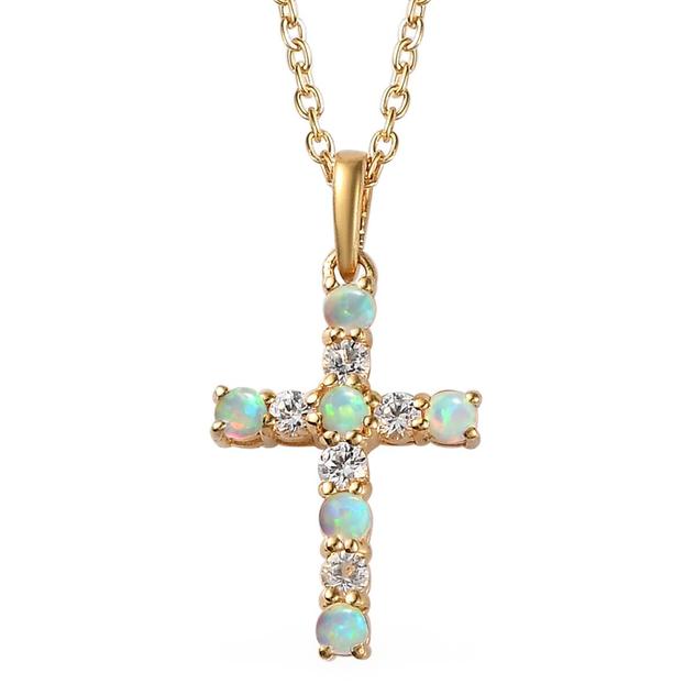 Gemstone Classics™ 11 Stone Created Opal & Sapphire Cross Pendant