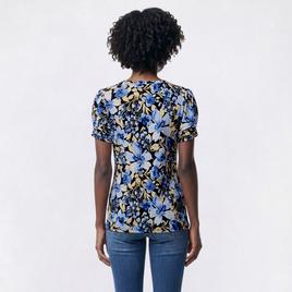 Womens Anne Klein Short Pleated Sleeve Floral Blouse
