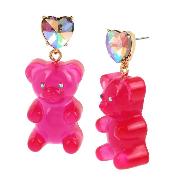 Betsey Johnson Gummy Bear w/Heart Stone Accent Drop Earrings