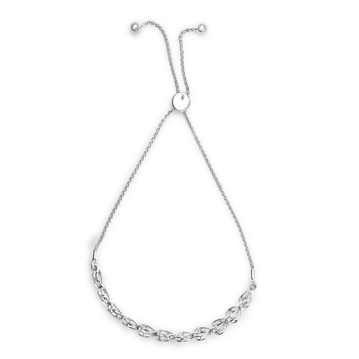 Haus of Brilliance Silver 1/10ctw. Diamond Heart Bolo Bracelet