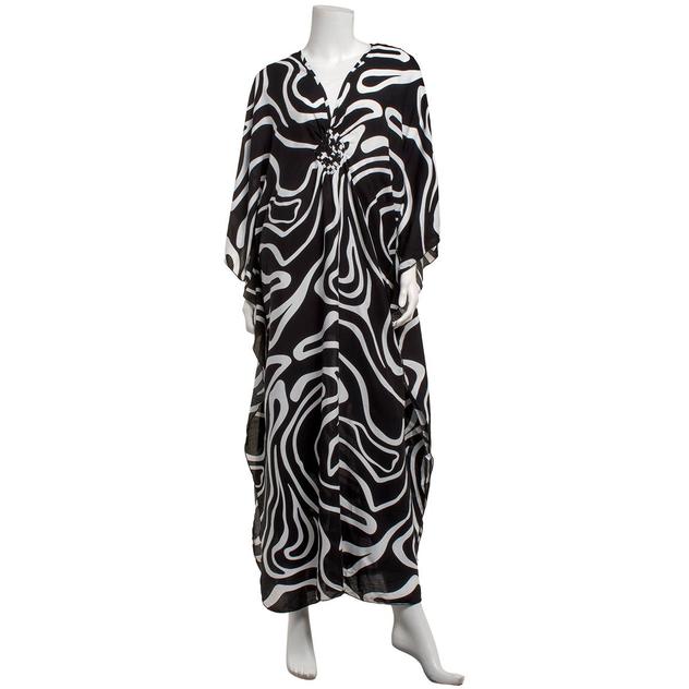 Womens Renshun Swirl Black And White Caftan Kimono