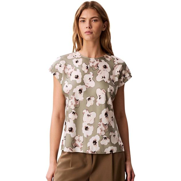 Womens Calvin Klein Cap Sleeve Buttercup Floral Blouse