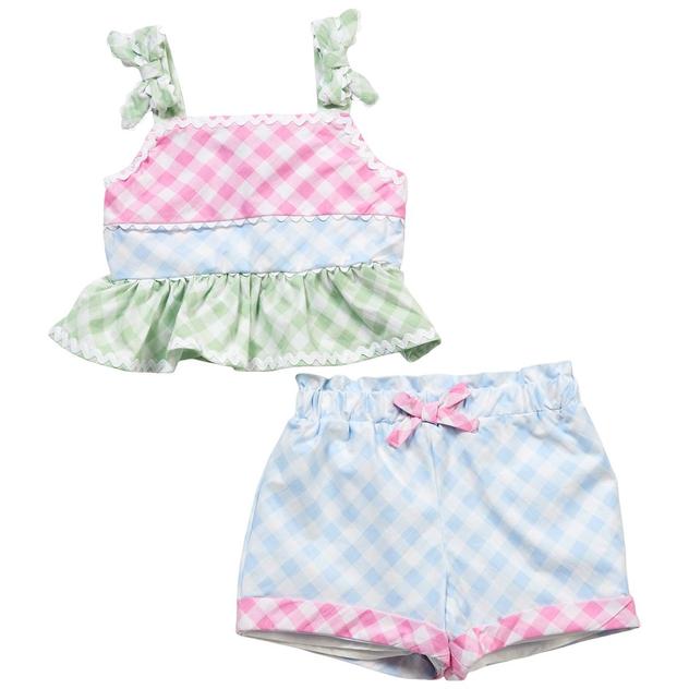 Toddler Girl Rare Editions Gingham W/Ric Rac Short Set