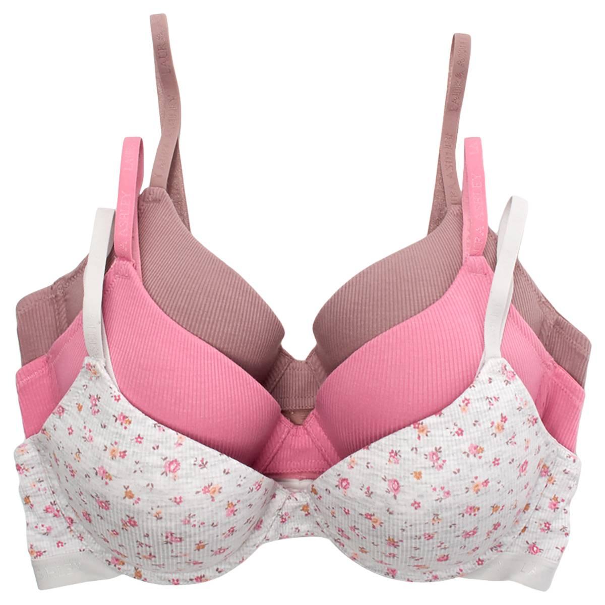 Womens Laura Ashley 3pk. Ribbed Molded Bras - LS9497-3PKW